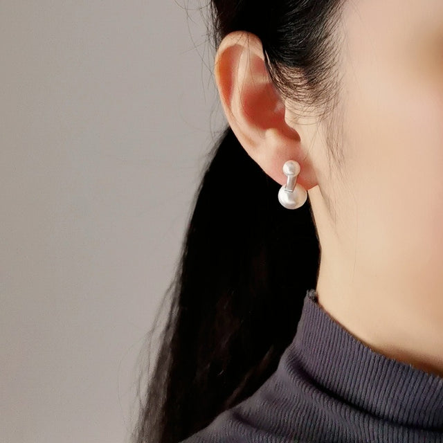 Twins Pearl Silver Stud Earrings