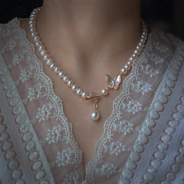 Sweet Butterfly & Pearl Necklace