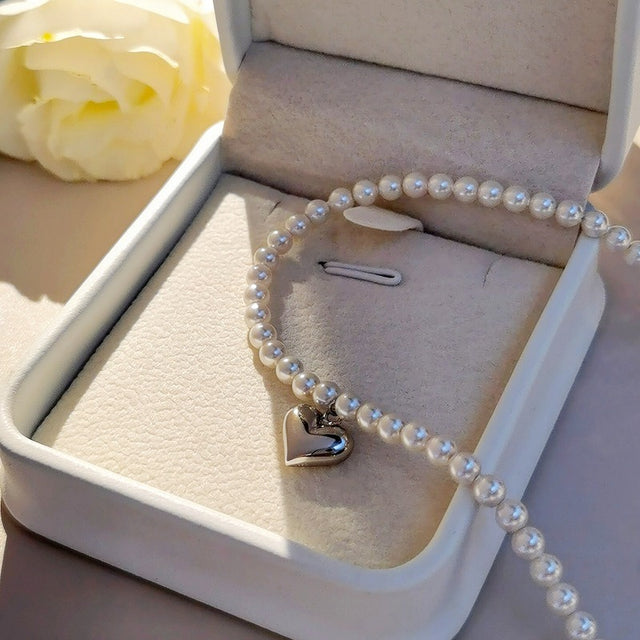 Gold Heart Drop Pearl Necklace