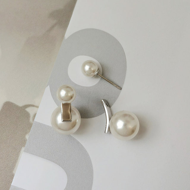 Twins Pearl Silver Stud Earrings