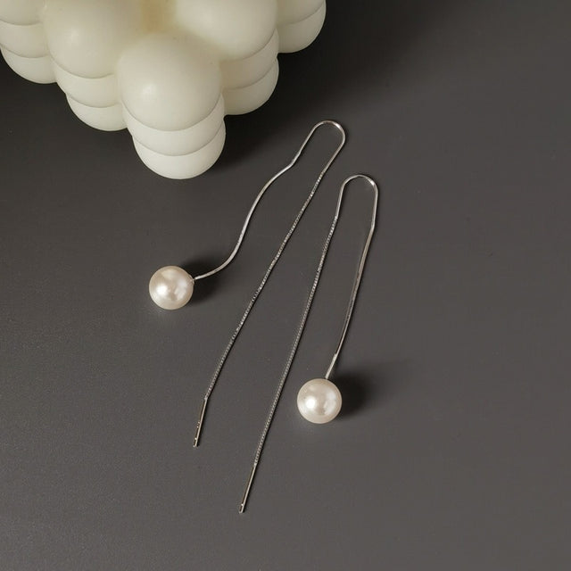 Pearl Silver Threader Earrings