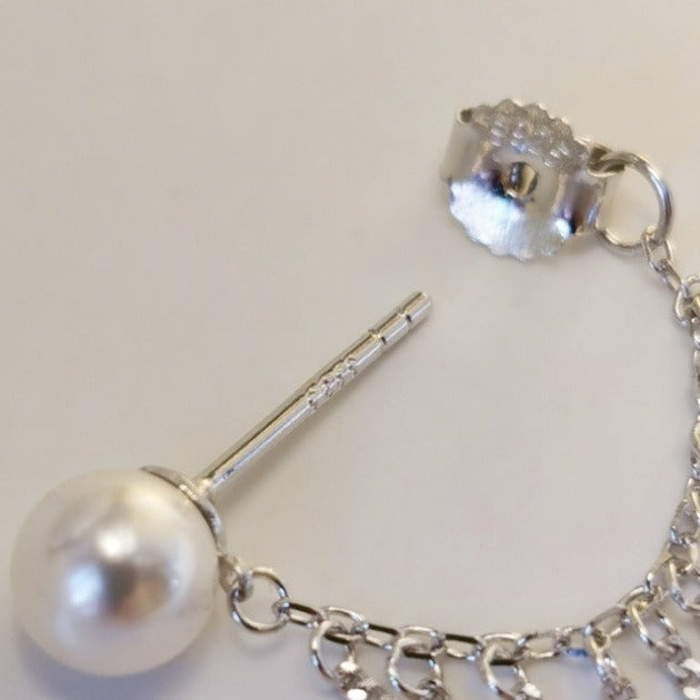 Pearl & Silver Tassel Earrings