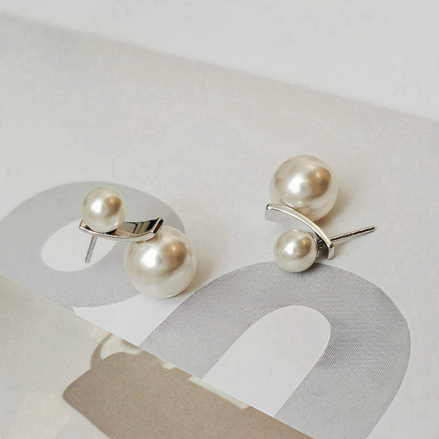 Twins Pearl Silver Stud Earrings