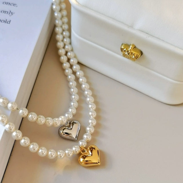 Gold Heart Drop Pearl Necklace