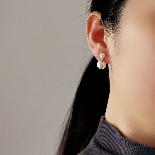 Twins Pearl Silver Stud Earrings