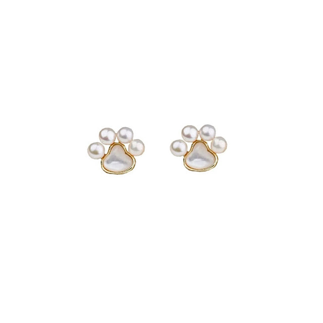 Cute Paw Pearl Stud Earrings