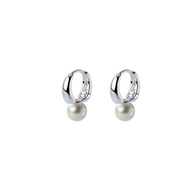 Single Pearl Silver Hoop Earrings