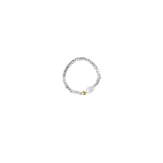 Silver Gravel With Pearl Ring