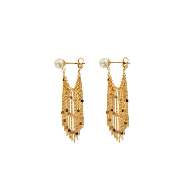 Pearl & Silver Tassel Earrings