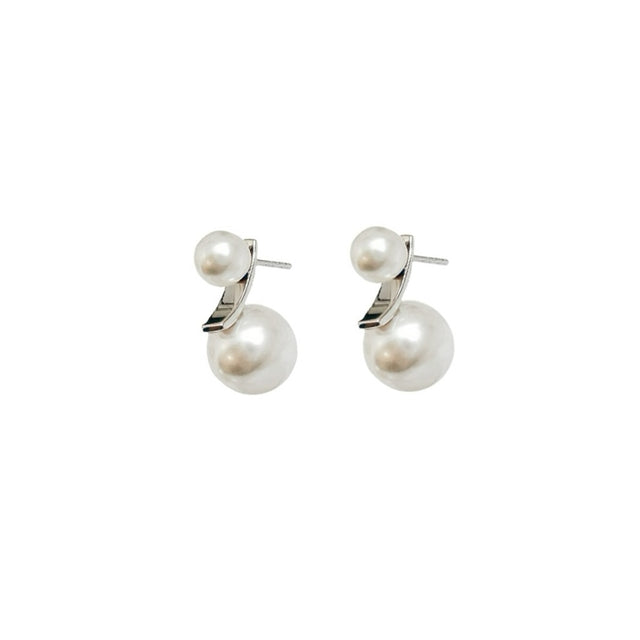 Twins Pearl Silver Stud Earrings